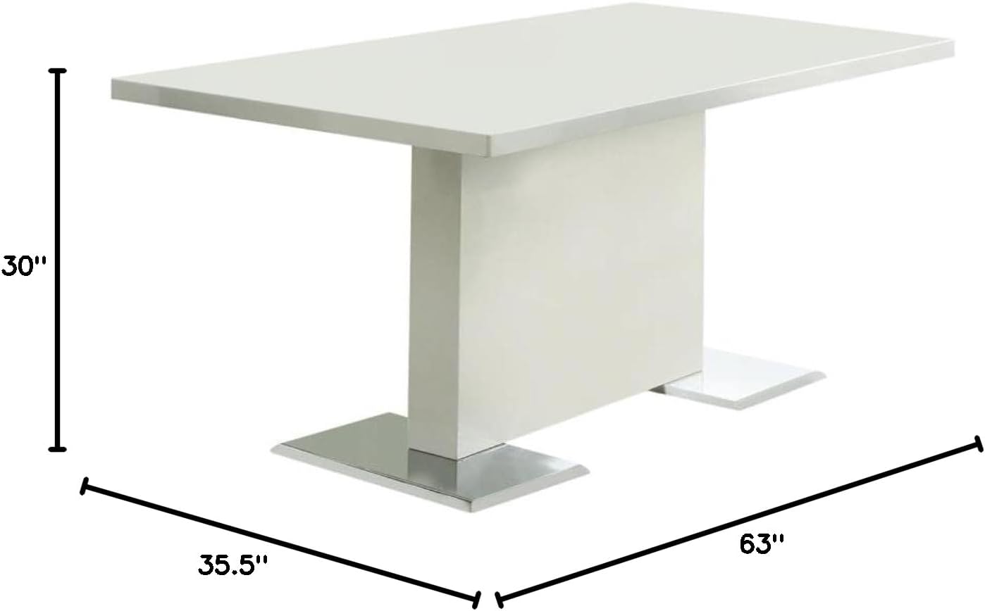 Modern White Dining Table – Sleek Rectangular Table with Chrome Pedestal Base