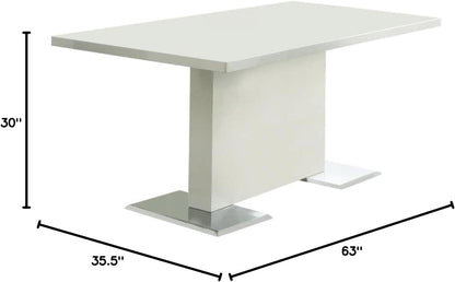 Modern White Dining Table – Sleek Rectangular Table with Chrome Pedestal Base
