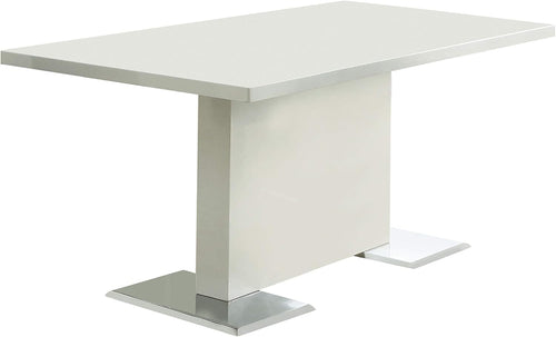 Modern White Dining Table – Sleek Rectangular Table with Chrome Pedestal Base