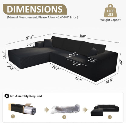 108" Modular Sectional Sofa – Spacious L-Shaped Cloud Couch for Cozy Living Room Lounging