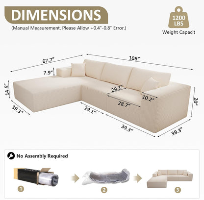 108" Modular Sectional Sofa – Oversized Upholstered Cloud Couch for Cozy Living Spaces
