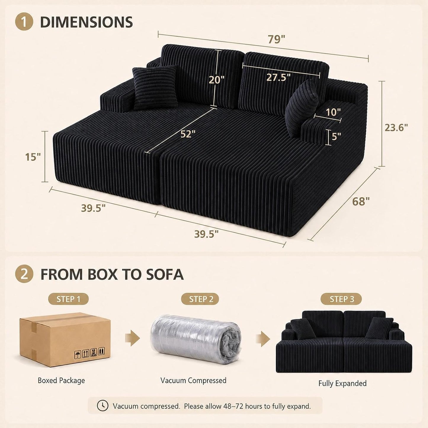 Modular Sectional Sofa – Versatile Upholstered Couch with Flexible Seating for Living Room & Bedroom