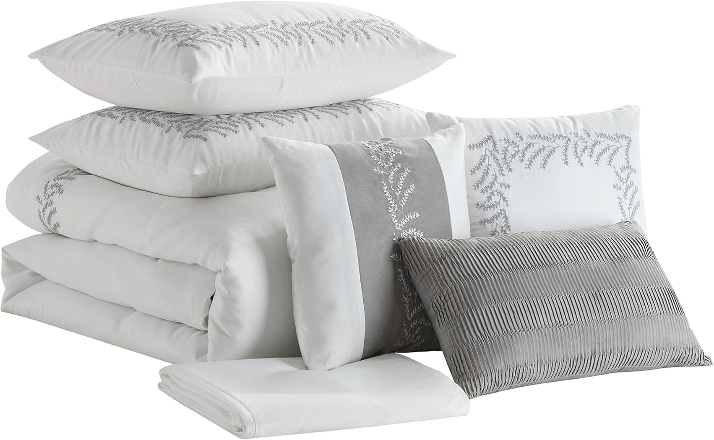 7-Piece Faux Suede Comforter Set – Soft Embroidered Bedding Set for a Cozy Bedroom