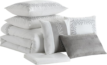 7-Piece Faux Suede Comforter Set – Soft Embroidered Bedding Set for a Cozy Bedroom
