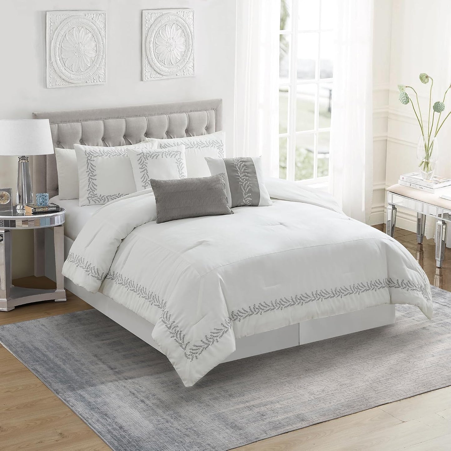 7-Piece Faux Suede Comforter Set – Soft Embroidered Bedding Set for a Cozy Bedroom