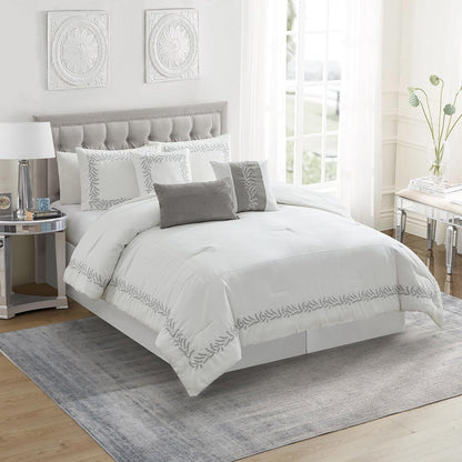 7-Piece Faux Suede Comforter Set – Soft Embroidered Bedding Set for a Cozy Bedroom