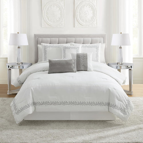 7-Piece Faux Suede Comforter Set – Soft Embroidered Bedding Set for a Cozy Bedroom