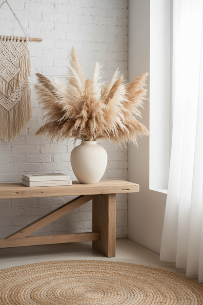 Ceramic vase with dried pampas grass arrangement