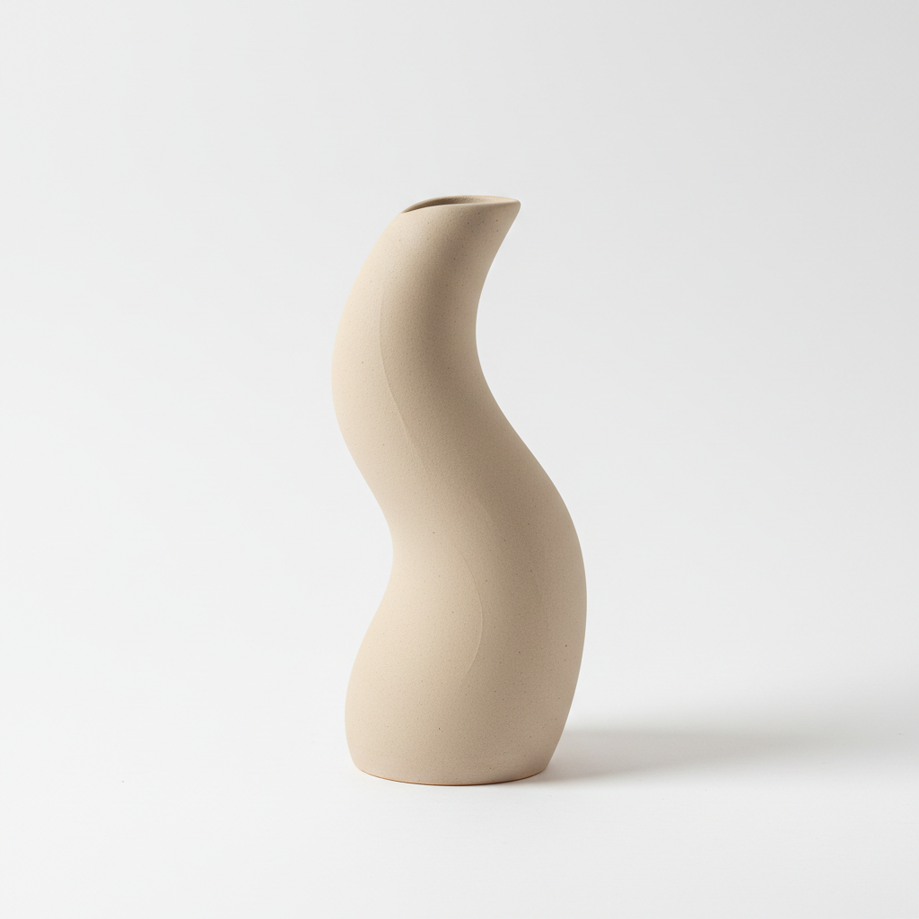 Minimalist handcrafted ceramic vase on white background