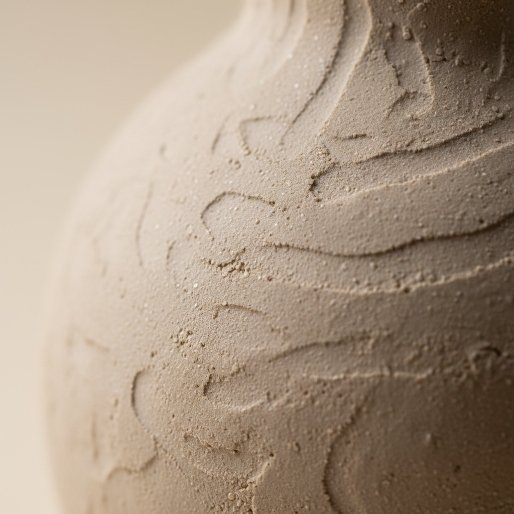 Close-up of handcrafted ceramic vase matte texture