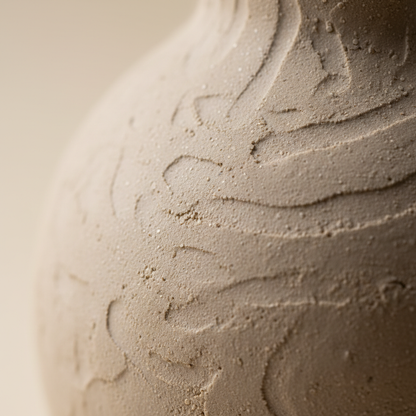 Close-up of handcrafted ceramic vase matte texture